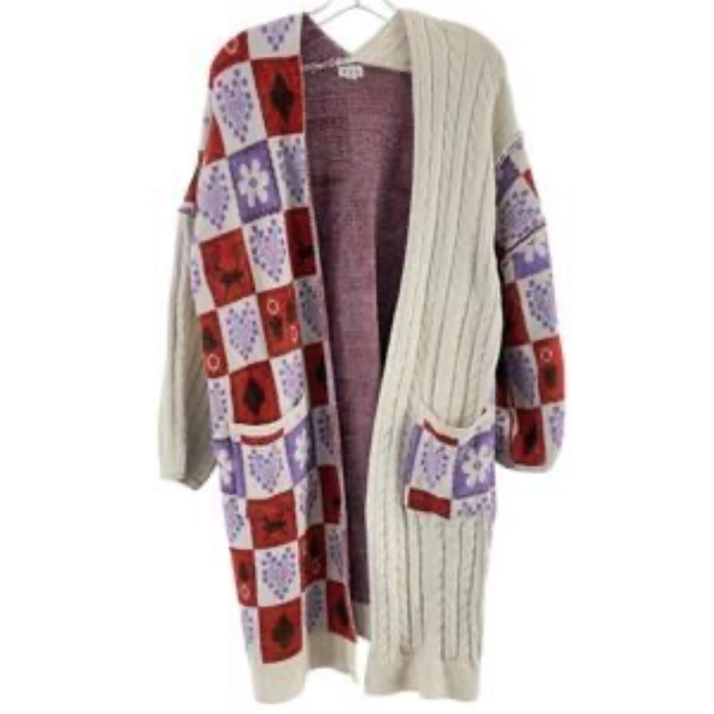 POL Women's Colorful Patchwork Cardigan SIZE M/L
